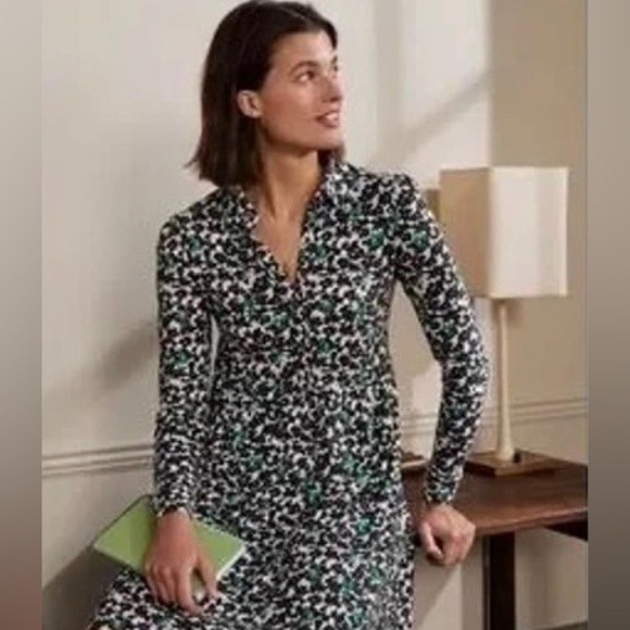 Boden Alma Shamrock Shirt Dress, Black & Green with pockets! US 4 - Picture 2 of 14